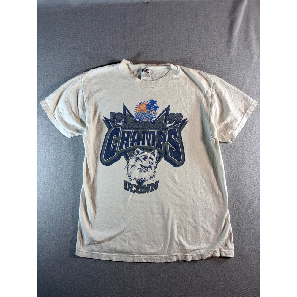 Vintage 1999 UConn National Champs NCAA Final Four T-Shirt Mens Large White